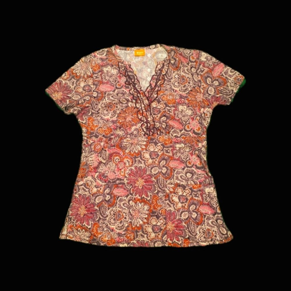 🚨Elan by Barco XS/SMALL "Hawaiian/Flowers" Accent Medical Scrub Top